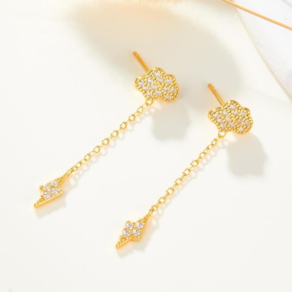 S925 Sterling Silver Rhinestone Cloud Lightning Stud Earrings - Women's Niche Design, Versatile Everyday Ear Jewelry