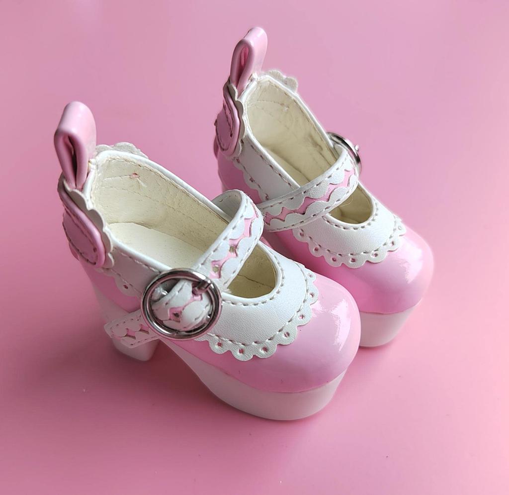 Doll Shoes, 4-minute Width, All-purpose, High Heel, Lace-up Shoes, Lace Trim, Patent Leather (pink)