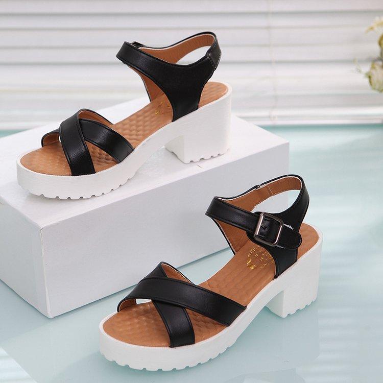 Special for thick-soled thick-heeled sandals for women, simple buckle, comfortable wedge-heeled large-size sandals 33-45