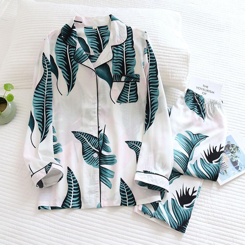 Warm Season and Summer Cotton Pajamas Suit Plus Size Home Service Soft Long-sleeved Geometric Pattern
