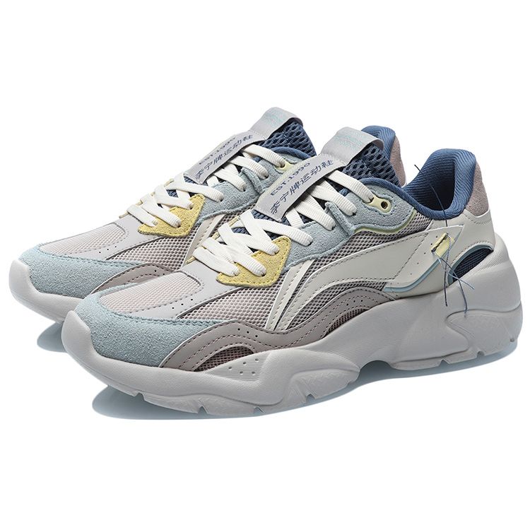 Li Ning Low Top Running Shoes Classic Casual Women Sneakers Gray Blue Yellow AGCR166-3