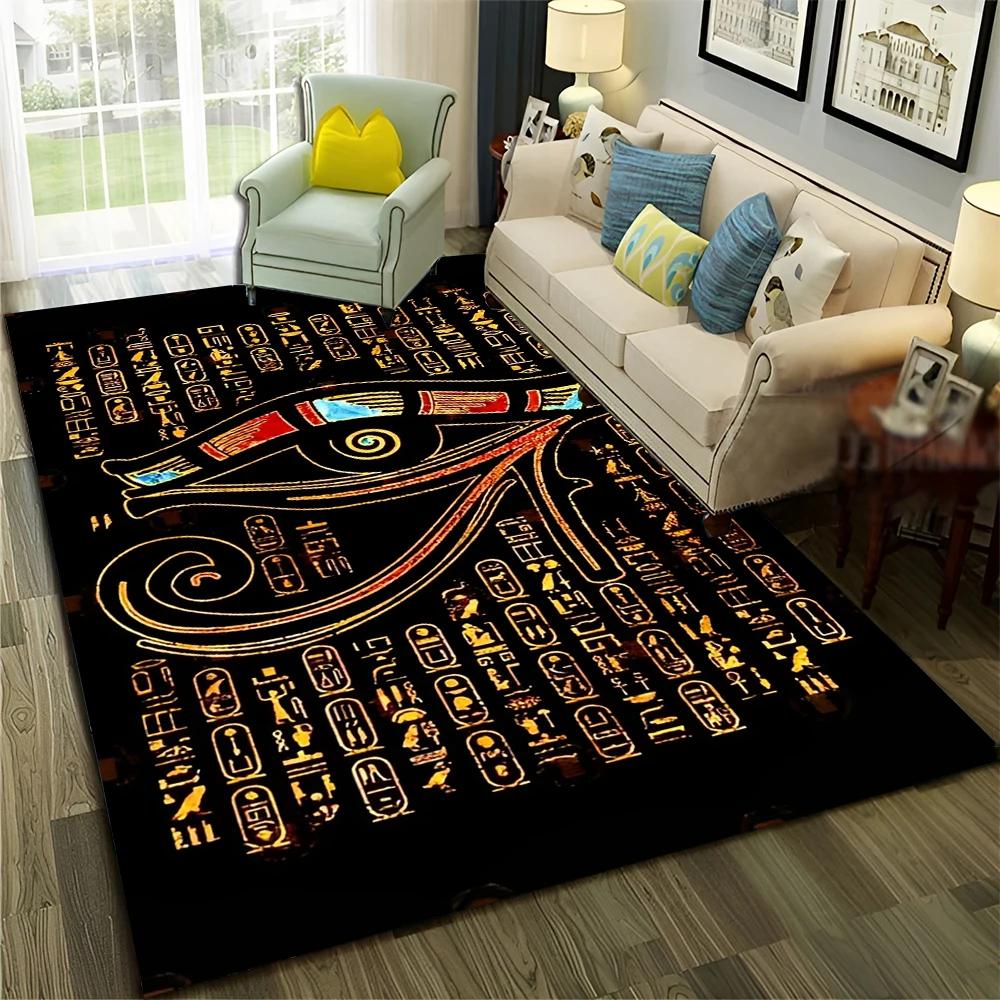 3D Egyptian Pharaoh Hieroglyphics Carpet Rug for Home Living Room Bedroom Sofa Doormat Decor,kids Area Rug Non-slip Floor Mat