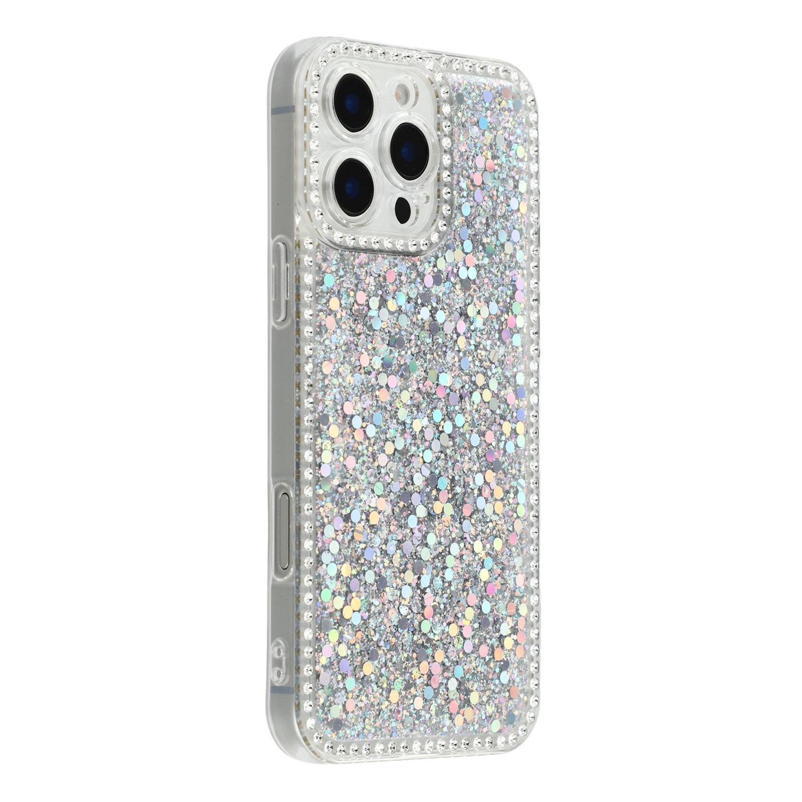 

For iPhone 16 Pro Max Case Rhinestone Edge Glitter Epoxy TPU Phone Cover E