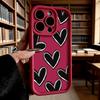 Black Brushstroke Hearts Soft TPU Phone Case for iPhone 17 16 15 14 13 12 11 Pro Max Plus Shockproof Anti-Slip Cover