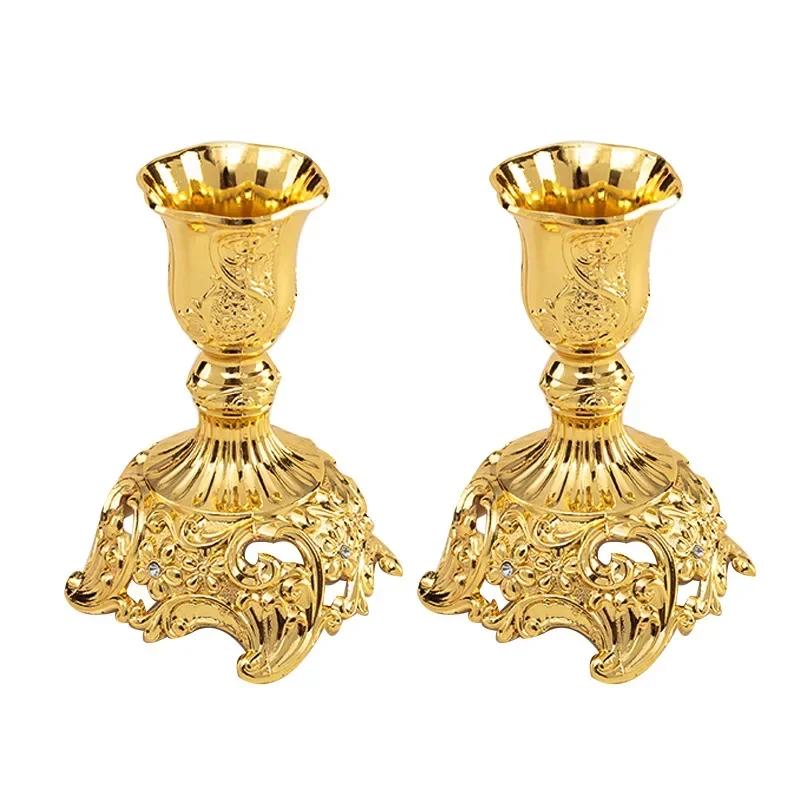 2PCS Gold/Silver European Metal Candle Stands - Antique Style God Candlesticks for Home Decoration