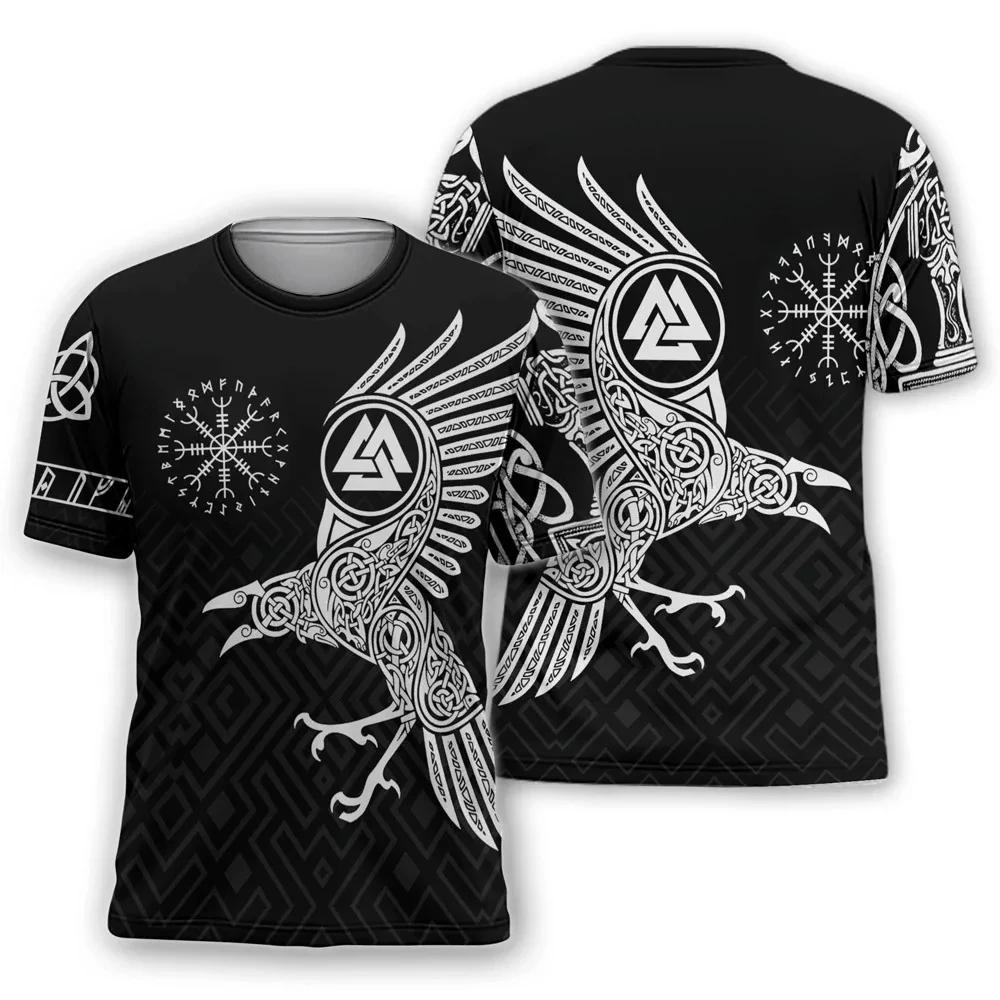 Viking Myth Totem 3D Printed Men's T-shirt Summer Casual Loose Short Sleeve Plus Size Men and Women's Tees Tops Outdoor Streetwear
