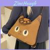 Cartoon Cat Tote Bag With Embroidered Animal Details And Zipper Closure For Office And Casual Wear