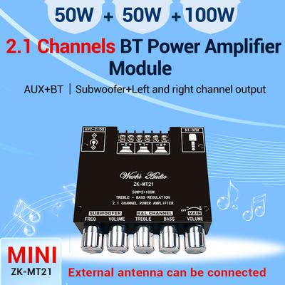 Placa Amplificadora de Potência Digital para Subwoofer ZK-MT21 12V 24V 2x50W 100W Canal 2.1 AUX Áudio Estéreo Bluetooth 5.0 Amplificador de Graves