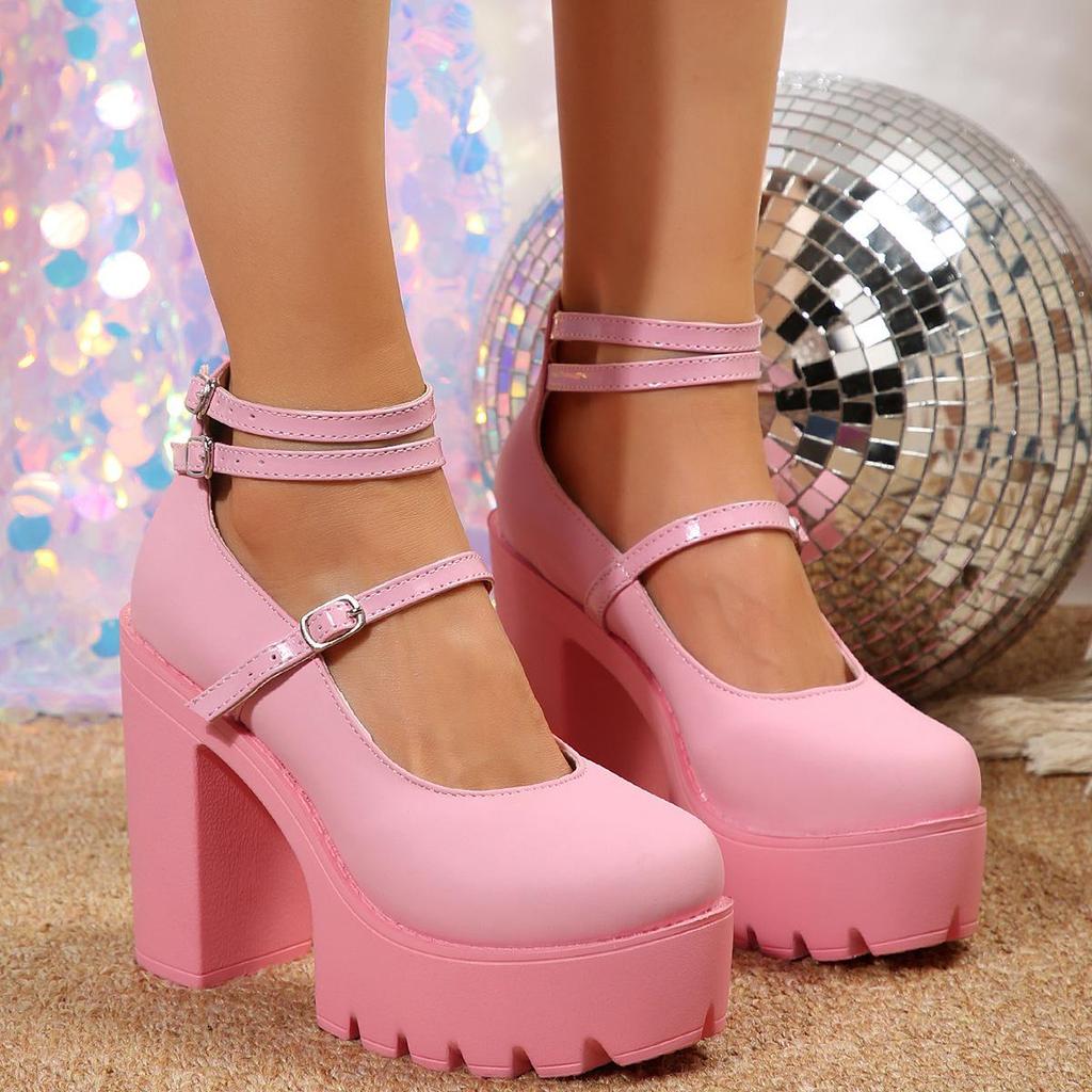 2025 Spring Plus Size Women's High Heels - European & American Fashion, Single Strap Thick Heel