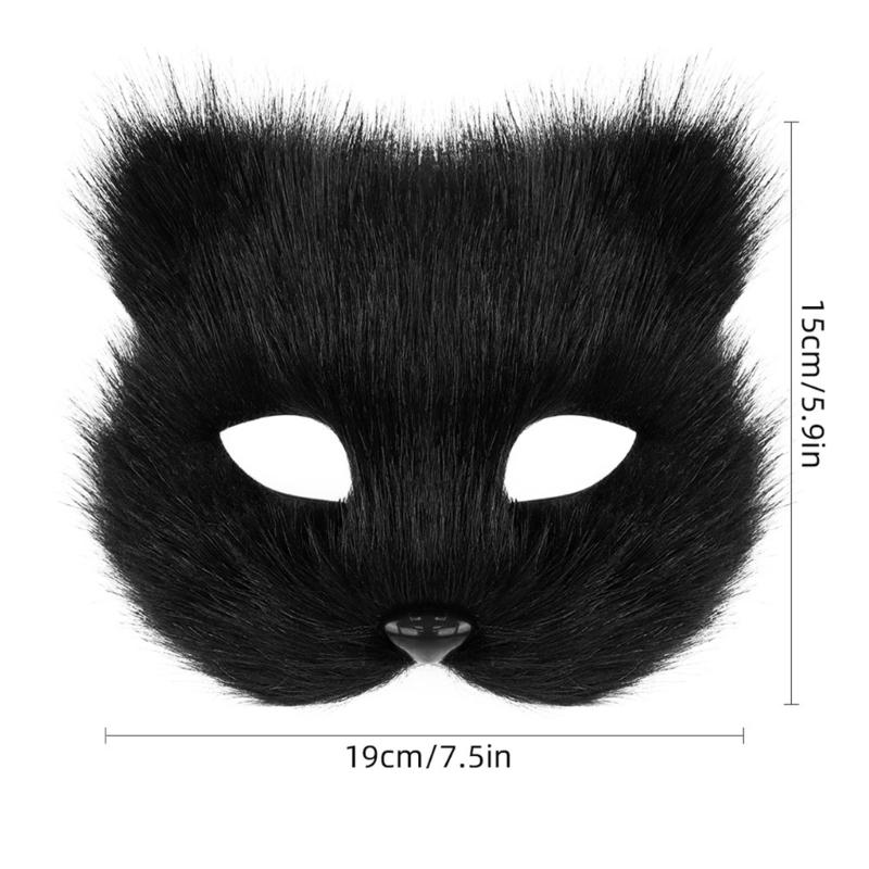 Plush Animal Cats Face Mask Furry Animal Half Face Mask for Men Women Masquerade Halloween Cosplay Costume Accessory