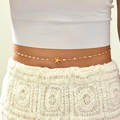 Fashion Imitation Pearl Starfish Waist Chains for Women Boho Gold Color Metal Belly Chains Summer Beach Bikini Jewelry Accessory