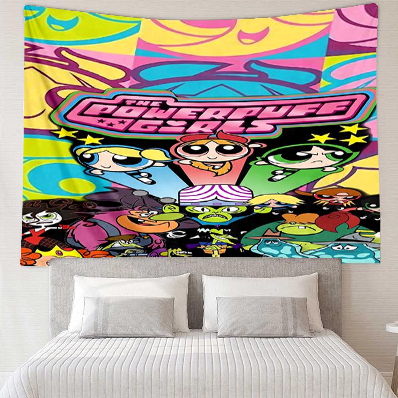 The-Powerpuff-Girls Print Tapestry, Backdrop, Easy Setup, Ideal for Bedroom, Office & Living Room, with Aesthetic Wall Hanging Decor.