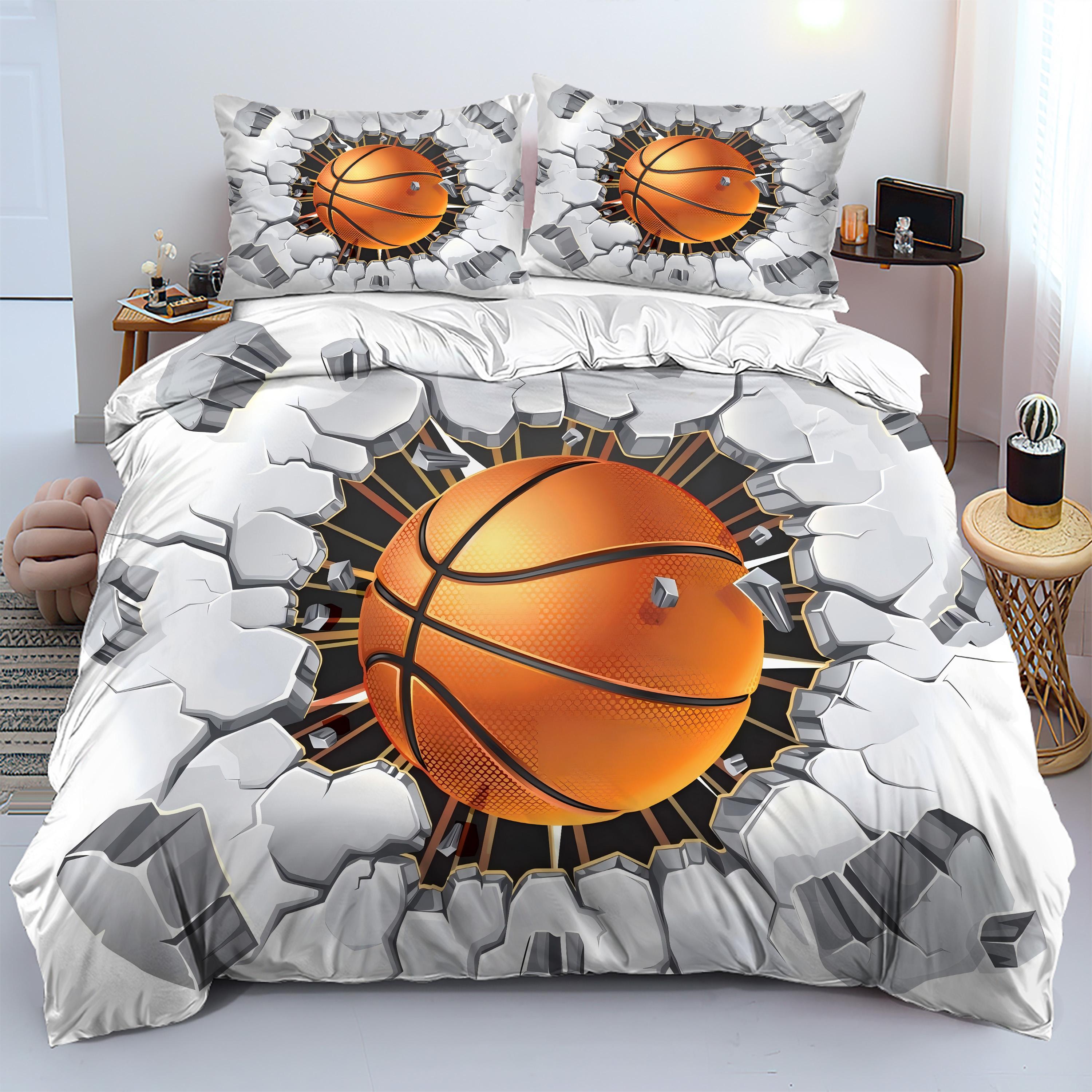 

Пододеяльник с принтом «Баскетбол, ударяющийся о стену», стиль 3D-визуальных эффектов, полиэстер, мягкий, удобный постельный комплект 135x200cm 2pcs