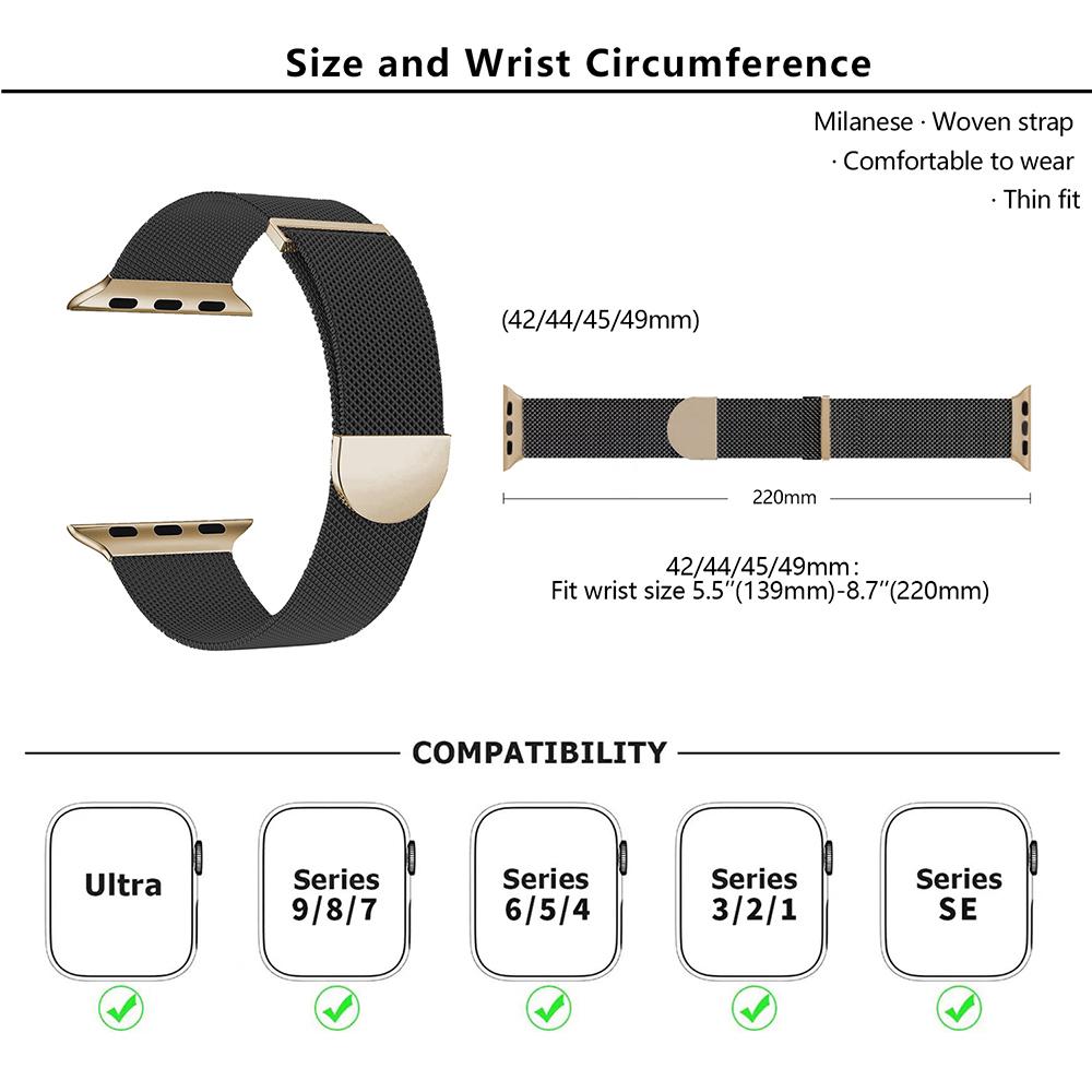 KALEBOL For Apple Watch 10 46mm/Ultra 2/Ultra 49mm/9 8 7 45mm/SE (2023) SE (2022) SE 6 5 4 44mm/3 2 1 42mm Milanese Metal Watch Band
