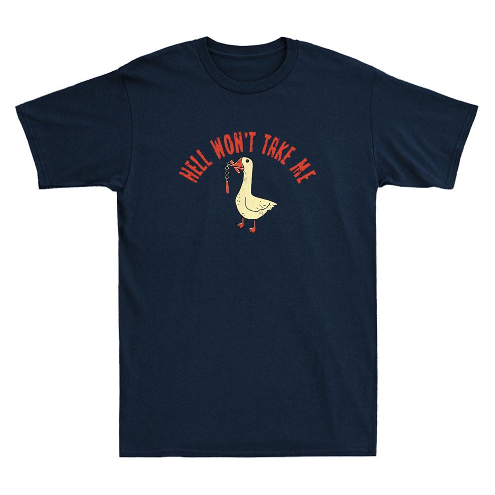 Hell Won t Take Me Funny Duck With Nunchakus Meme Vintage Men s Cotton T-Shirt L