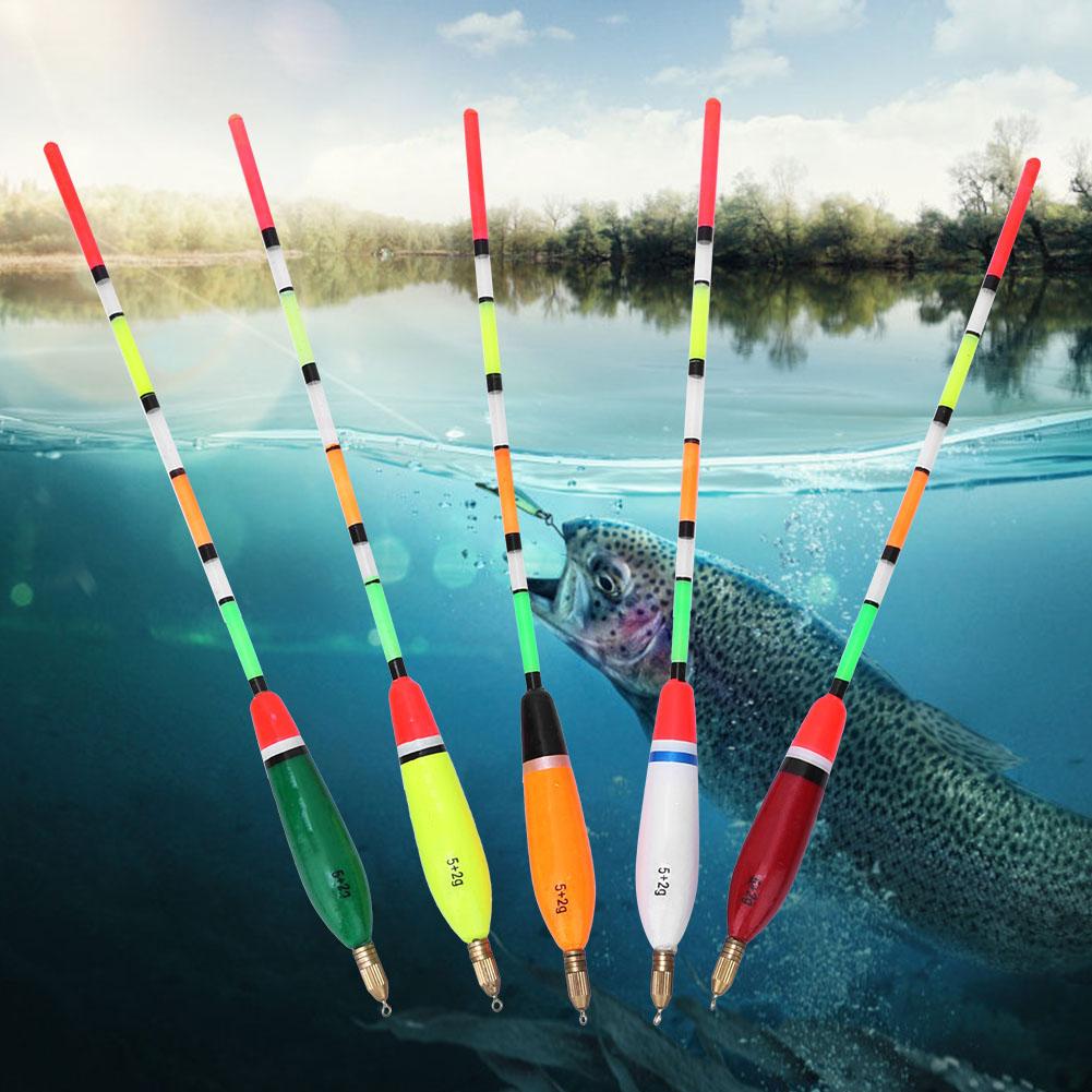 5PCS Multiple Color Balsa Wood Fishing Float Bobber Bite Indicator Angling Equipment(5+2g )