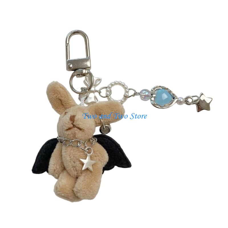 HX6F Rabbit Plush Toy Keychain Miniature Soft PP Cotton Stuffed Animal Accessory Ornament Charm For Bags Keys