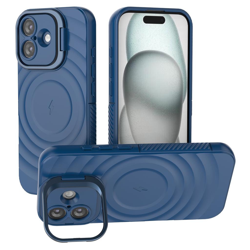 For iPhone 17 Case Compatible with MagSafe PC Kickstand Ripple Texture TPU Phone Cover