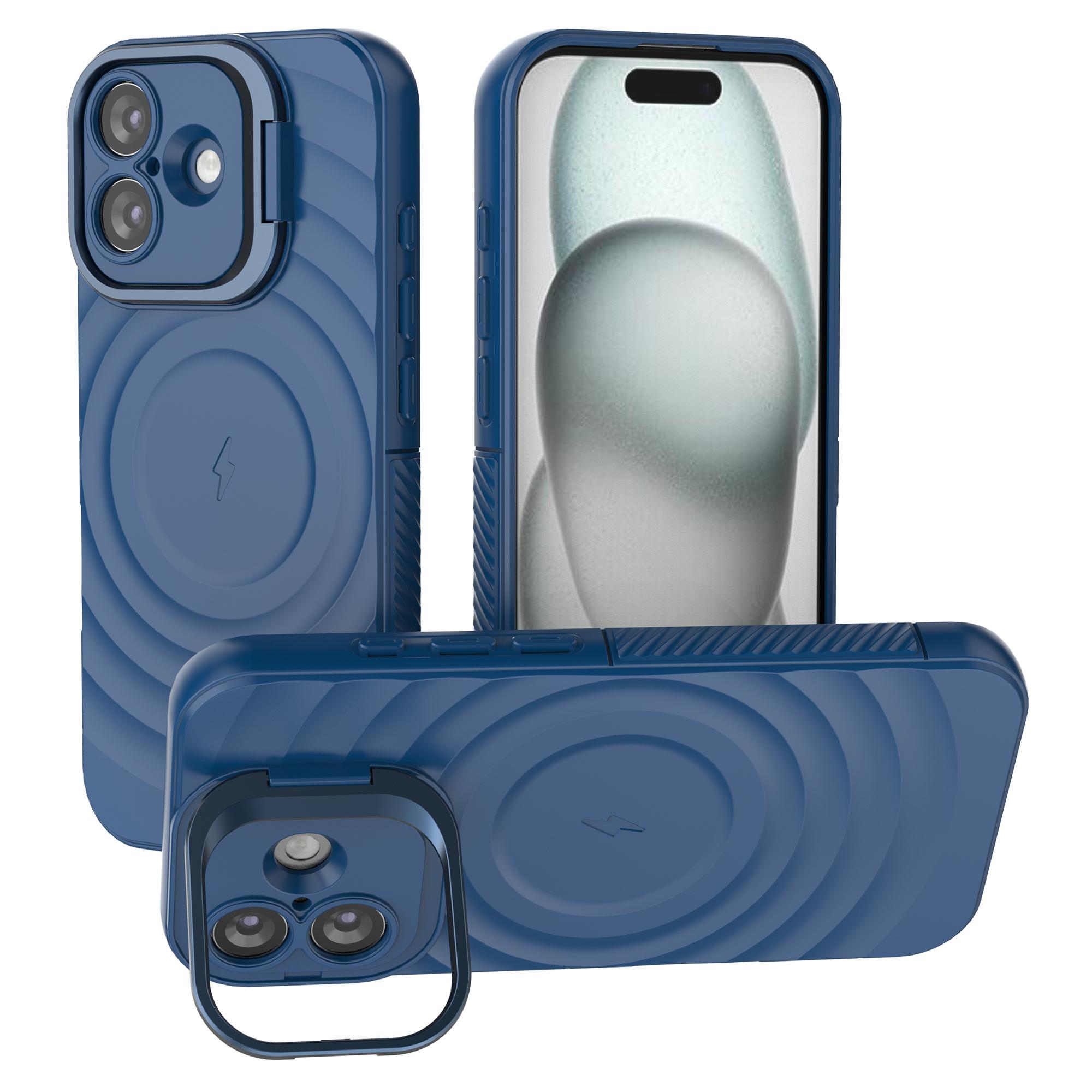 

For iPhone 17 Case Compatible with MagSafe PC Kickstand Ripple Texture TPU Phone Cover Blue