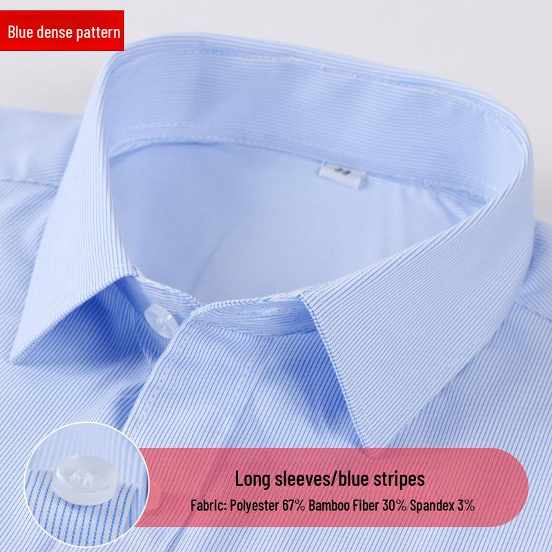 

Мужская рубашка из бамбука Ice Silk в синюю полоску с коротким рукавом — не скользит, не мнется, подходит для делового стиля 2XL