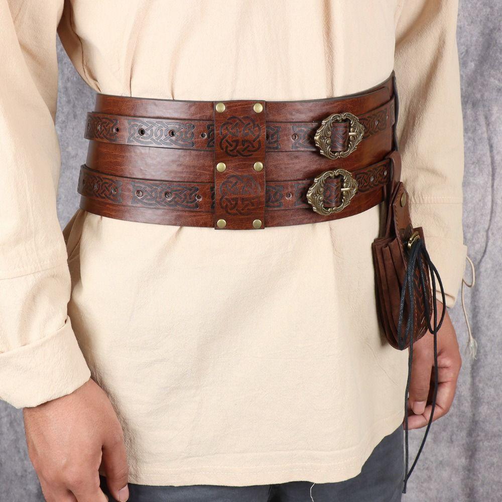 Embossed Viking Renaissance Belt Vintage Leather Medieval Waistband Retro Celtic Belt  Photo Pros