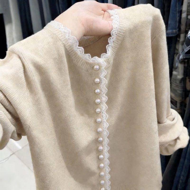2026 Womens Soft Knit Sweater With Lace Trim Collar Loose Fit Elegant Pullover In Multiple Colors