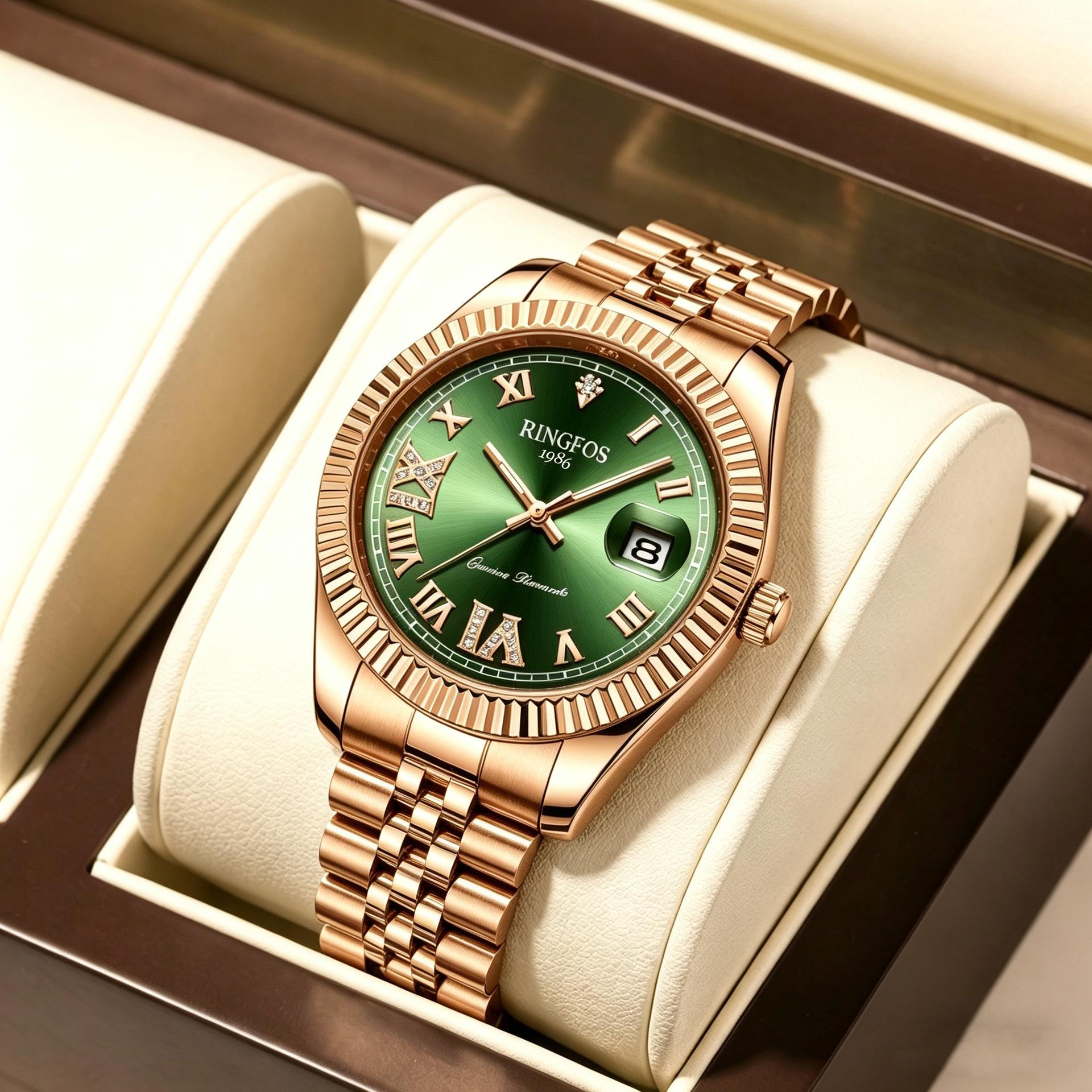 Ringfos Men S Quartz Watch Calendar Luminous Steel Belt Waterproof Men S Watch Business Light Luxury Classic