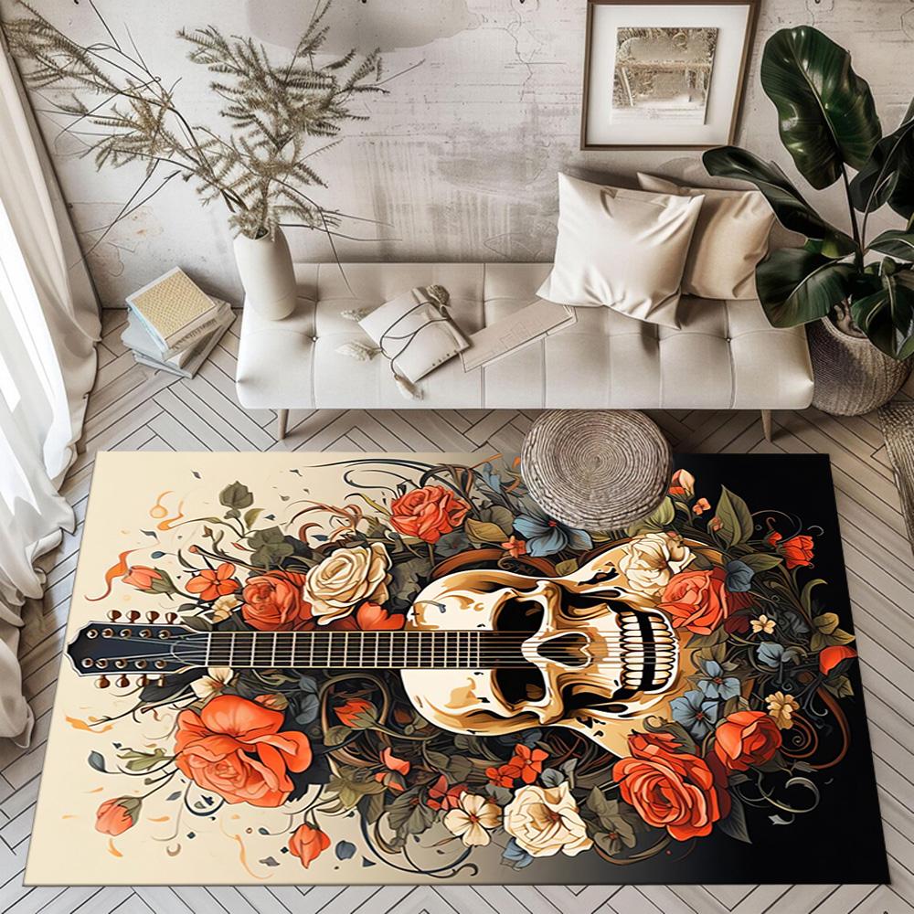 Skull With Headphones Artwork Floor Mats for Living Room, Bedroom and Room Decoration Are Suitable for Gifts.
