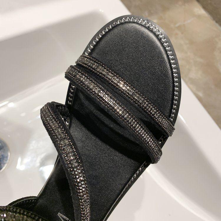 2025 Women’s Roman-Style Rhinestone Sandals - Casual, Korean-Inspired Summer Flats, Non-Slip & Versatile Fashion