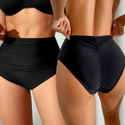 Women's Sexy High Waist Ruched Tummy Control Bikini Bottoms