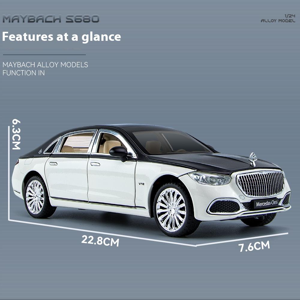 1/24 Benz Maybach S680 Alloy Car Diecast Metal Model Sound & Light Toy Car Central Control Ornaments Collect Kids Toys
