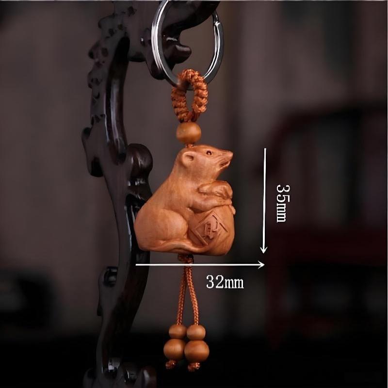 Animal Creative Fengshui Ethnic Lucky Mascot Gift Car Key Ring Chinese 12 Zodiac Keychain Engraving Wood Keyring