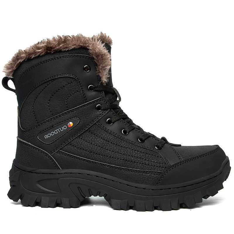 Autumn and Winter Thick-soled Tall Outdoor Men's Off-road Boots, Snow Boots, Fleece and Wool Lace-up Outdoor Mountaineering Boots