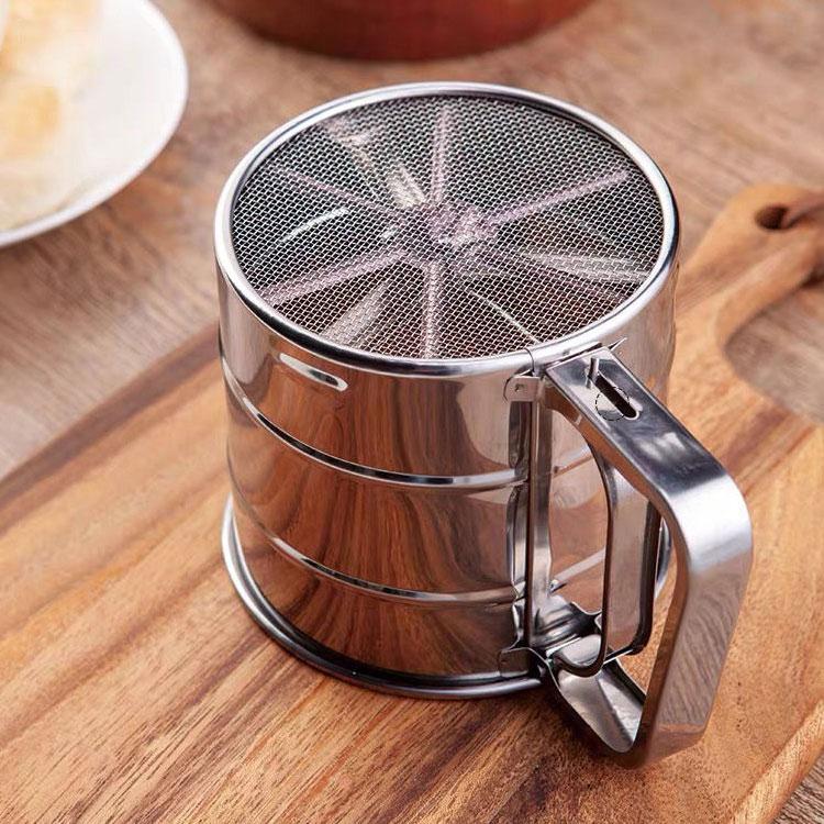 Handheld Steel Flour Sieve Hand-pressed Semi-automatic Cup Flour Small Tool Kitchen Baking Sieve Accessories for Kitchen