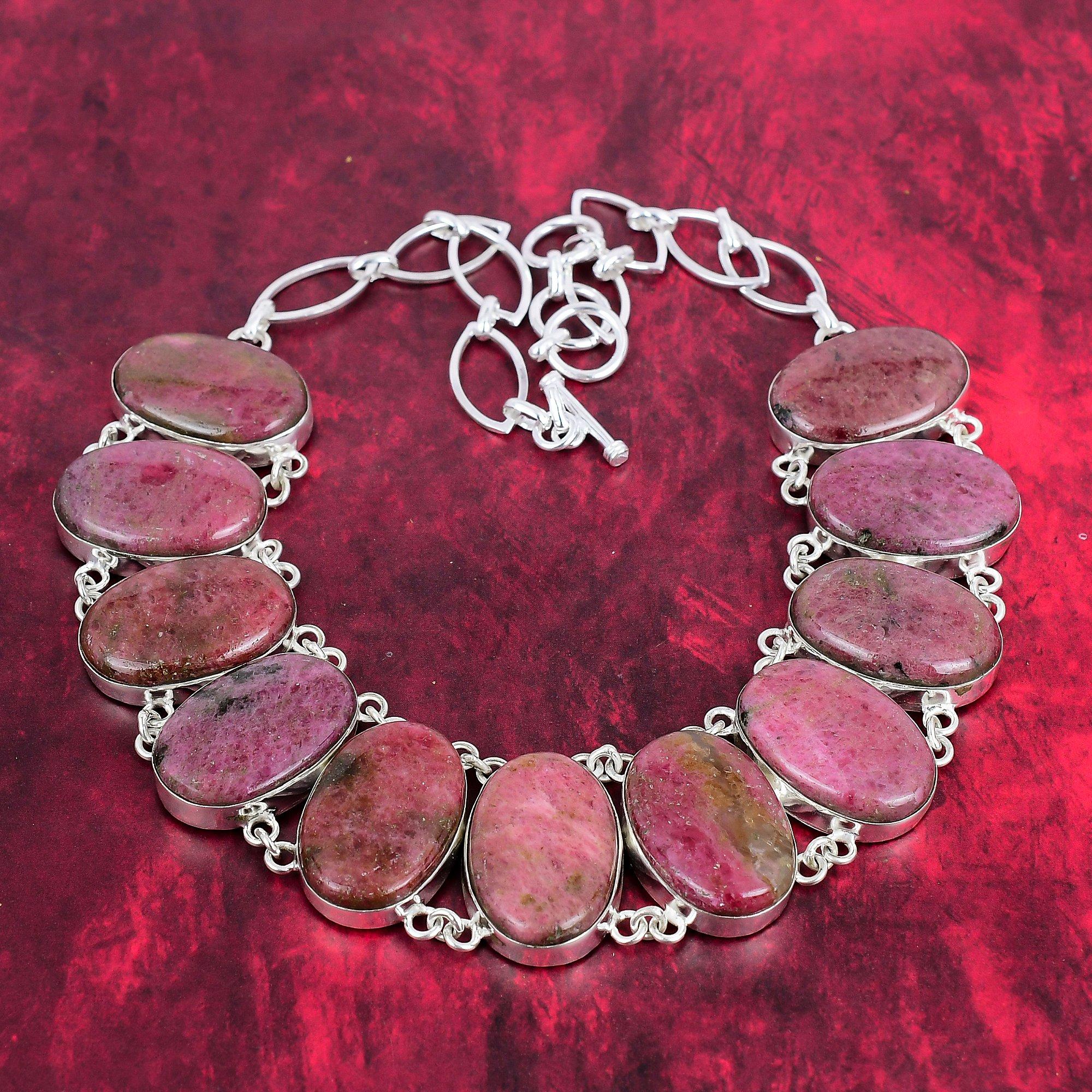 

Уникальное ожерелье ручной работы с родонитом, ювелирные изделия из драгоценных камней, стерлинговое серебро 925 пробы, регулируемая цепочка, ювелирные изделия, подарок для женщин Adjustable with 18 inches розовый