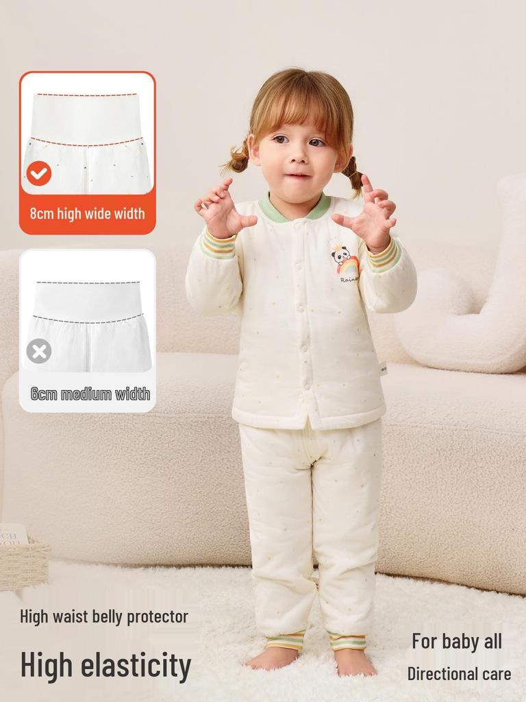 Jingqi Pikowany Bawełniany Dziecięcy Zestaw Piżamowy z Wysokim Stanem i Ochroną Brzuszka - Ciepła, Regulująca Temperaturę Odzież Domowa na Jesień i Zimę