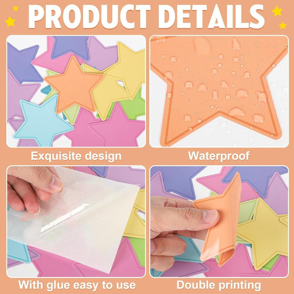 108 Pcs Paper Star Cutouts 3.5 Inch Double Printed Star DIY Craft Boho Bulletin Board Classroom Wall Decorations (Boho Colorful 108)