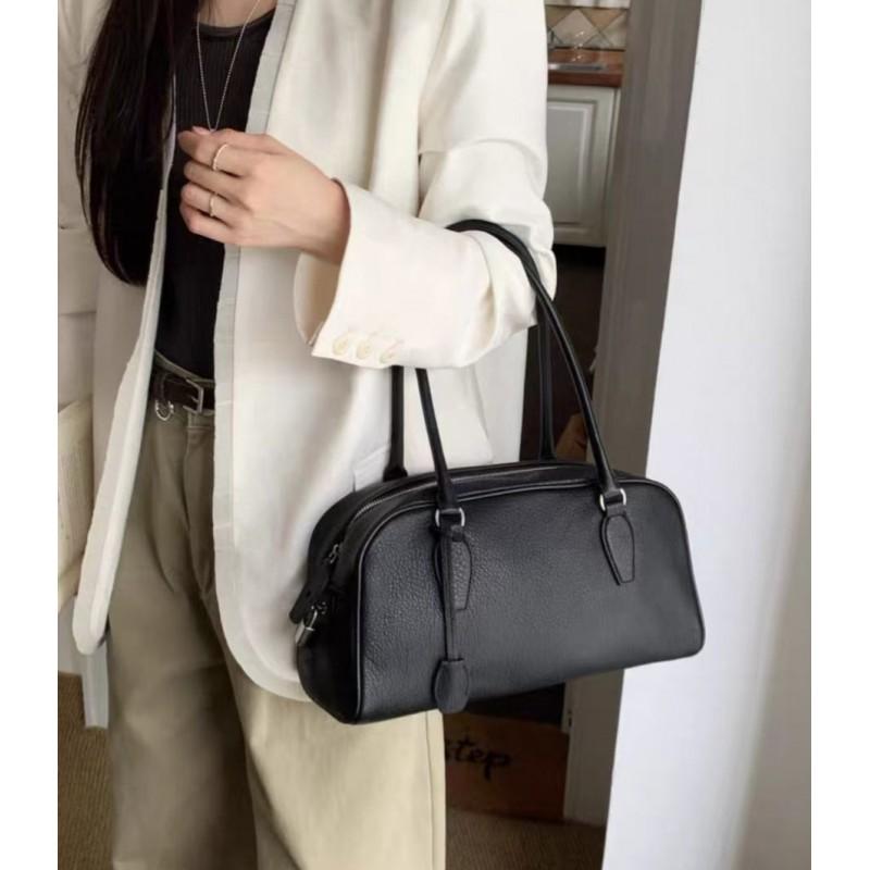 First Layer Cowhide Retro Minimalist Style Large-capacity Handbag Fashionable Texture Long-handled Leather Underarm Shoulder Bag