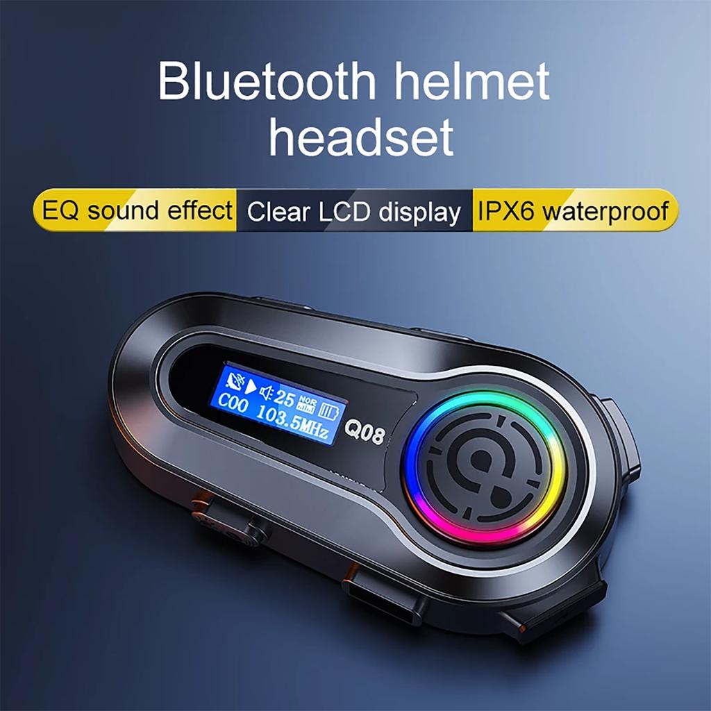 Helmet Intercom Motorcycle Q08 Helmet Earphones Enhanced Sound Effect Digital Display Stereos FM Radio Signal Stability