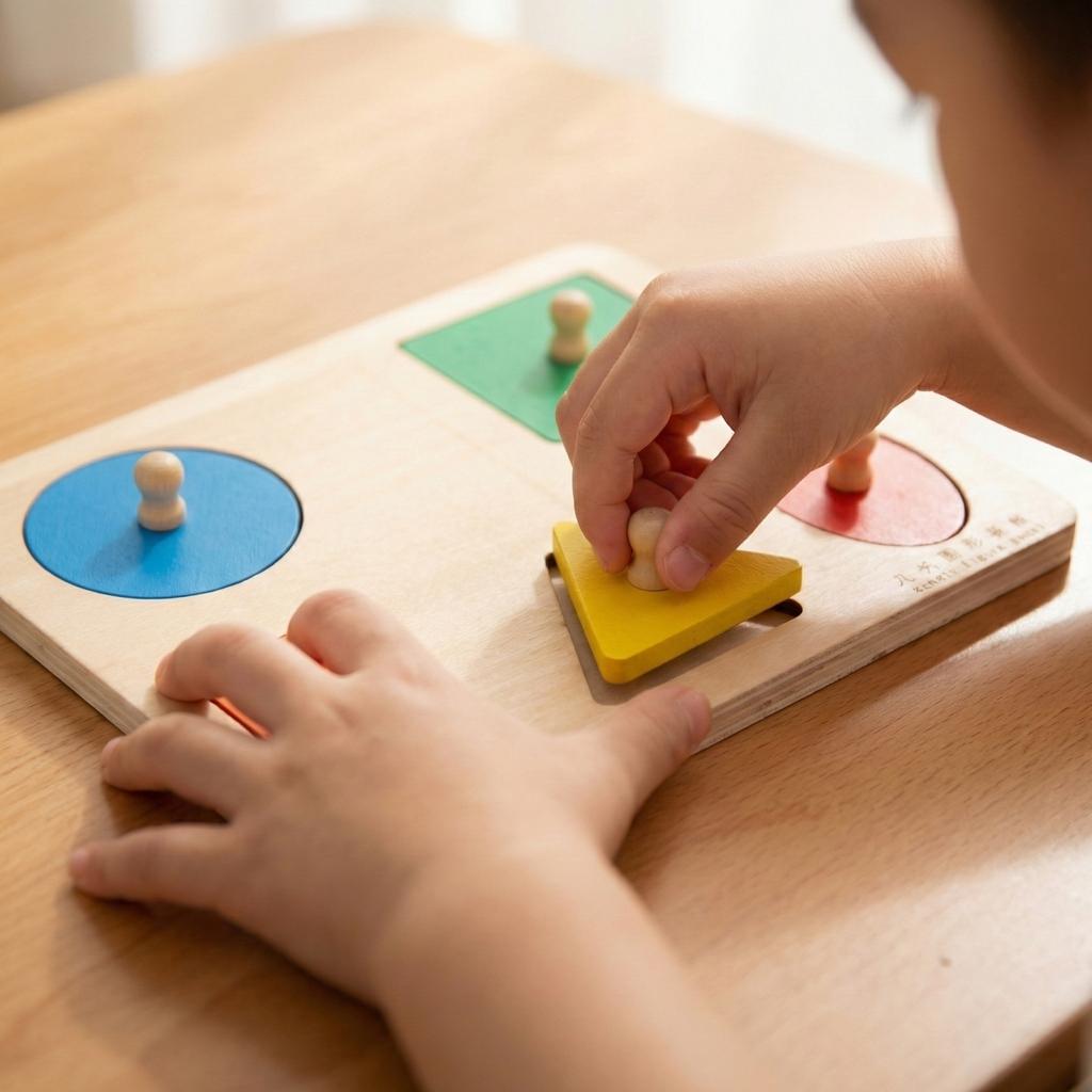 Wooden Geometric Shape Puzzle Board Montessori Educational Toy with Circle Square Rectangle Triangle Oval Pieces for Early Learning