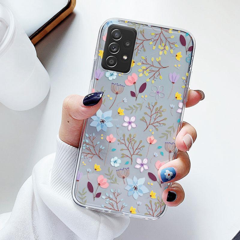 Phone Case For Samsung A52s A52 Floral Silicon Cover For Samsung Galaxy A52 Fundas Coque Transparent Soft Capas Flower TPU
