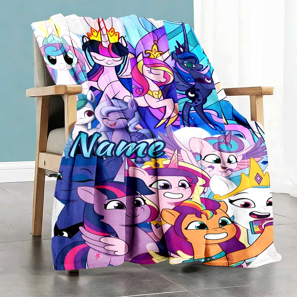 Little Pony (9) Customize Text Blanket Throw Customizable Blanket Comfortable for Seaside Sofa Couch Chair Four Seasons Universal