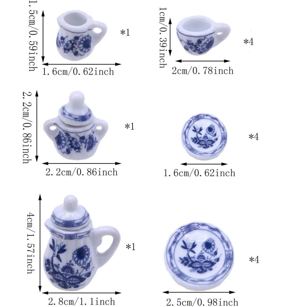 Ceramic Mini Tea Set Dollhouse Porcelain Tea Cup Playset Dollhouse Play Toy For Kids Miniature Food Dishes Cups  Plates Gift
