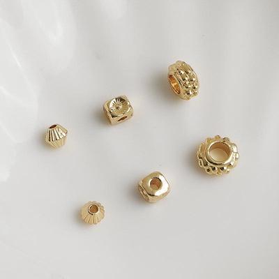 14K Gold-Filled Color-Preserving Melon Pattern Saucer Spacer Square Flower Beads for DIY Jewelry Necklace Making.