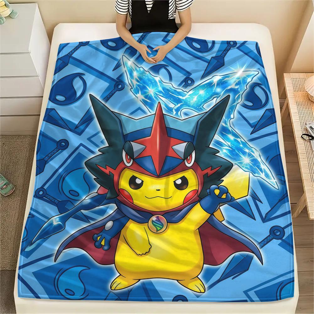 Pikachu Print Flannel Blanket, Warm Comfortable for Bedrooms, Sofas, Beds, Chairs -HE50