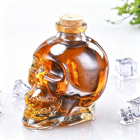 Karafka na whiskey ve tvaru lebky, 3D skleněná láhev na alkohol se zátkou, Novinkový dávkovač vína pro domácí bar, Jedinečný gotický dárek pro muže