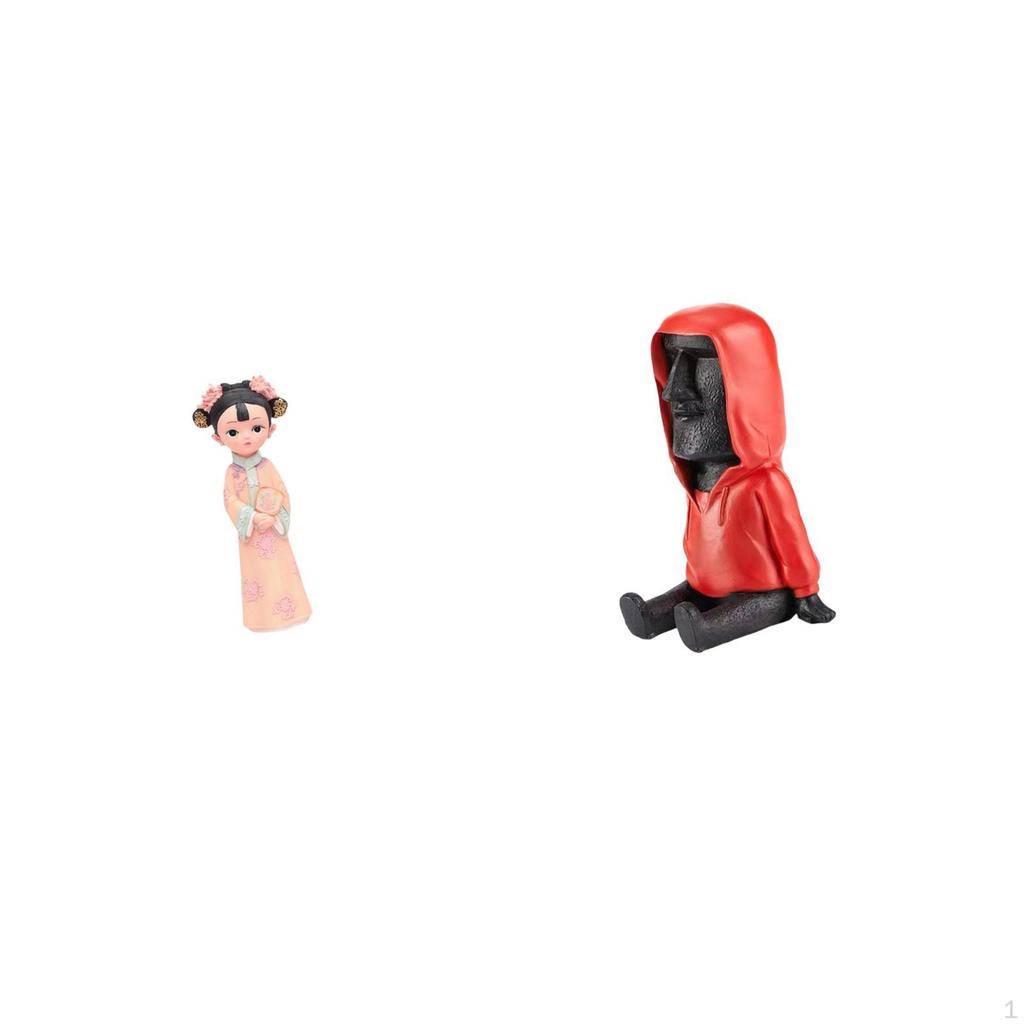 Ancient Chinese Girl Resin Figurine And Easter Island Moai Head Statue Sculpture for Bedroom Office