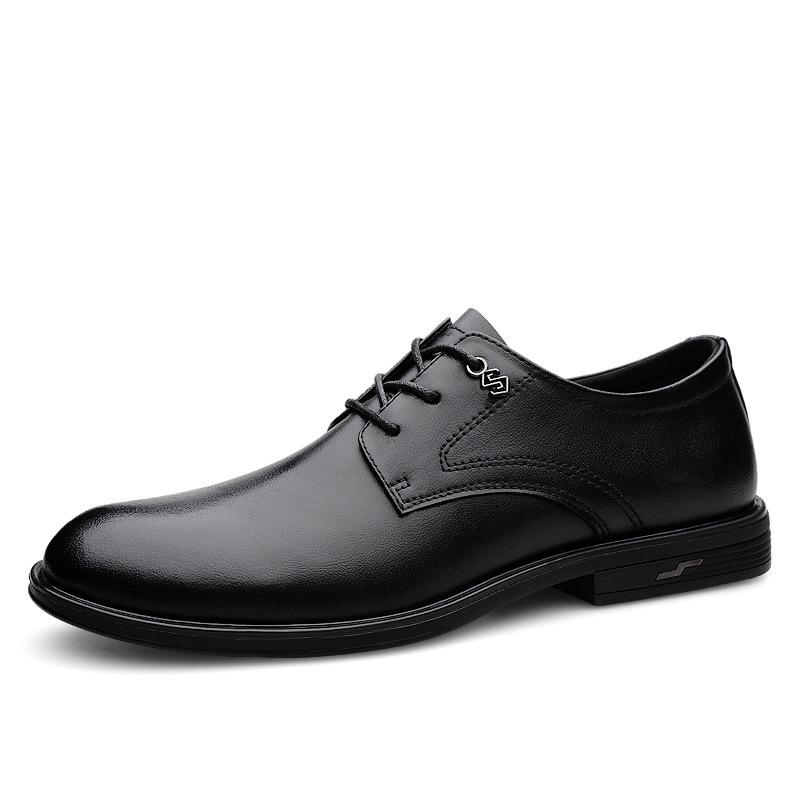 

27 Men S Shoes Dress Leather Shoes Casual Shoes Derby Shoes Spring Low-Top Lace-Up Cowhide Pure Black Single Shoes 37 чёрный