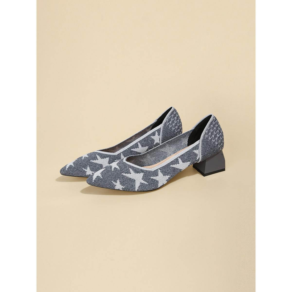 

Туфли на высоком каблуке, весна 2025, новые трикотажные туфли с леопардовым принтом на толстом каблуке, подходящие по цвету, туфли на среднем каблуке с острым носком, женские 43