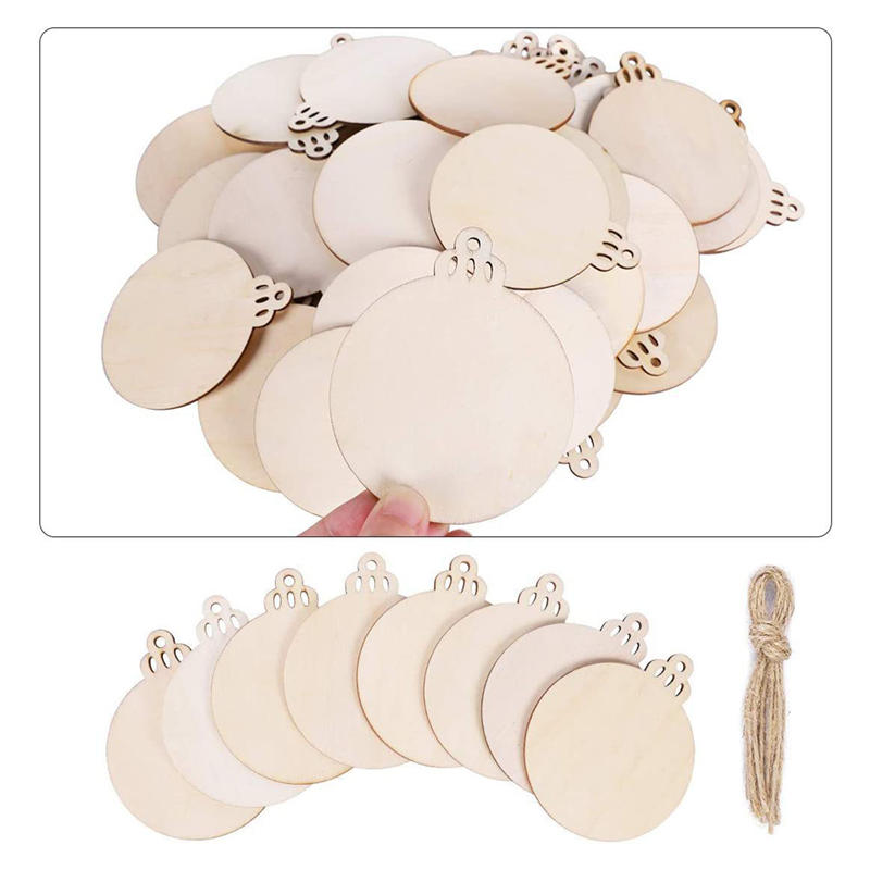 Creative Unfinished Round Wooden Discs with Holes Christmas DIY Art Crafts Hanging Wood Slices Festival Decoration Ornaments